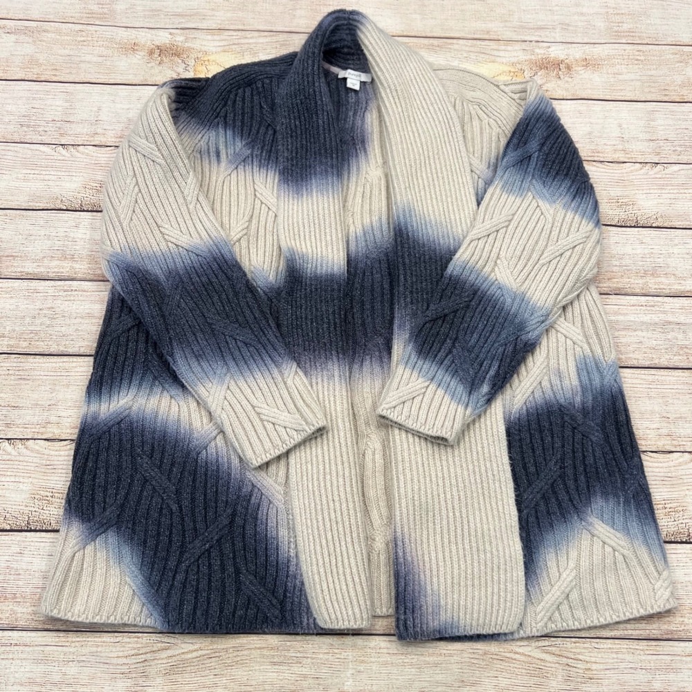 Pure Jill Ombre Cable Knit Open Front Cardigan Sweater XS Blue Cream